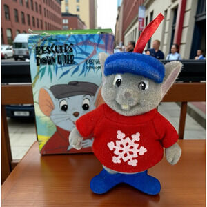 VTG Disney The Rescuers Down Under Bernard Felt Flocked Christmas Ornament w/Box